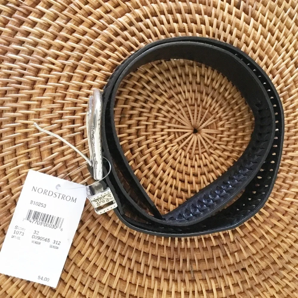 Vintage Brighton Black Leather Belt With Silver Size M/L 32 New